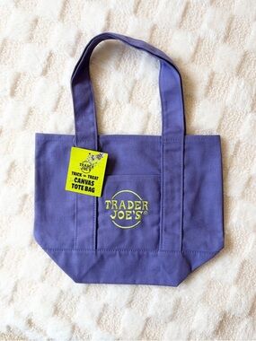 Trader Joe’s Halloween Mini Canvas Tote Bag Purple Trick or Treat NWT